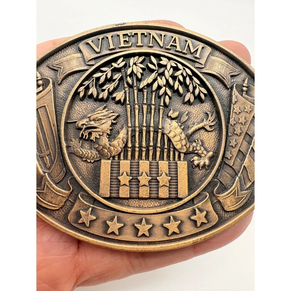 Vietnam War Commemorative Belt Buckle Antiqued‎ Bronze Dragon Military